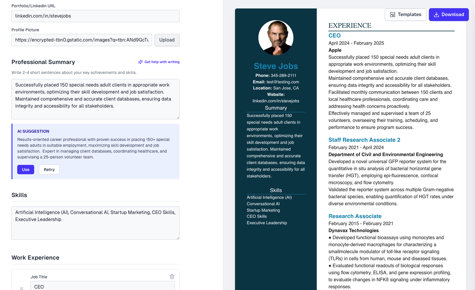 Resume Editor Interface